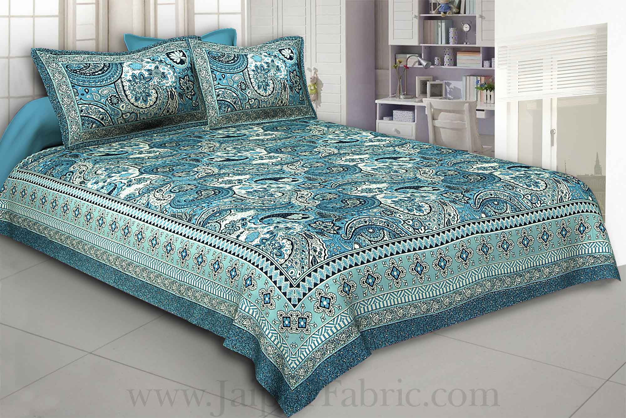 Floral Ripples Blue Double Bedsheet