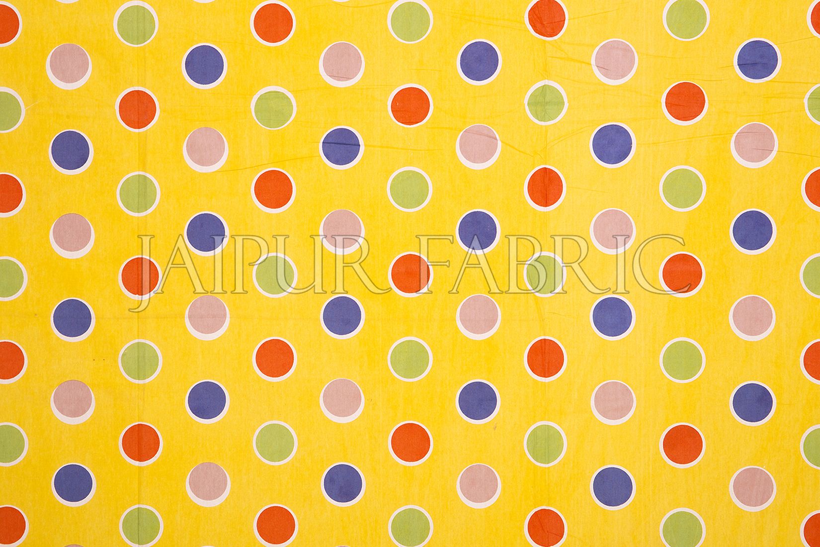 Yellow Base Multi Color Polka Dot Pattern Screen Print Cotton Double Bed Sheet