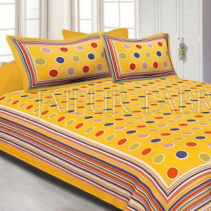 Yellow Base Multi Color Polka Dot Pattern Screen Print Cotton Double Bed Sheet