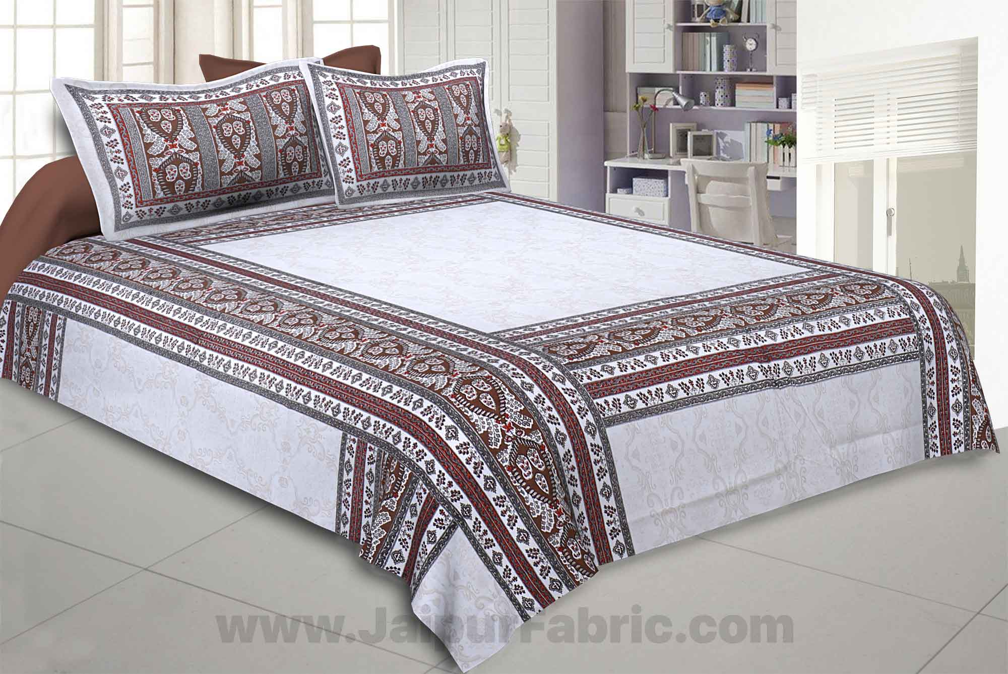 Artistic Quadrangle Brown Double Bedsheet
