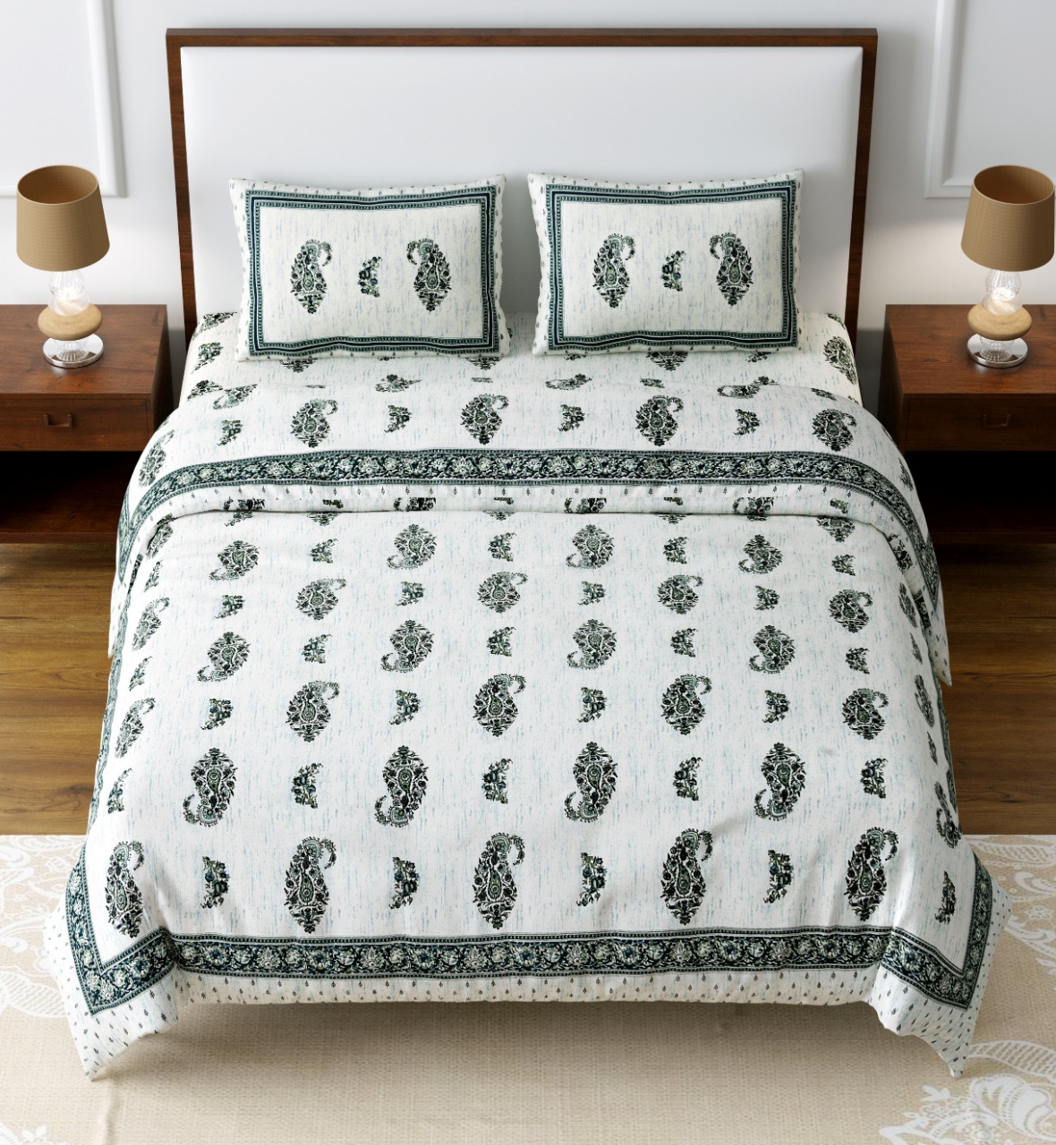 Marble Italica Green White Double Bedsheet