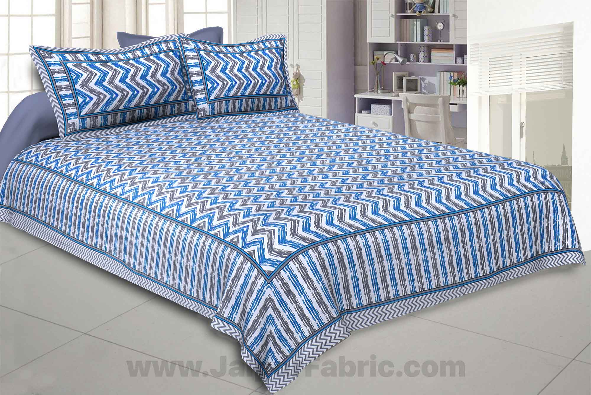 Zigzag Pulse Sky Blue Double Bedsheet