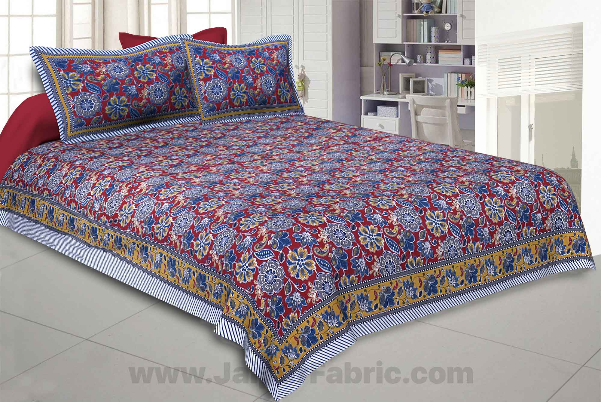 Awesome Mausam Maroon Double Bedsheet