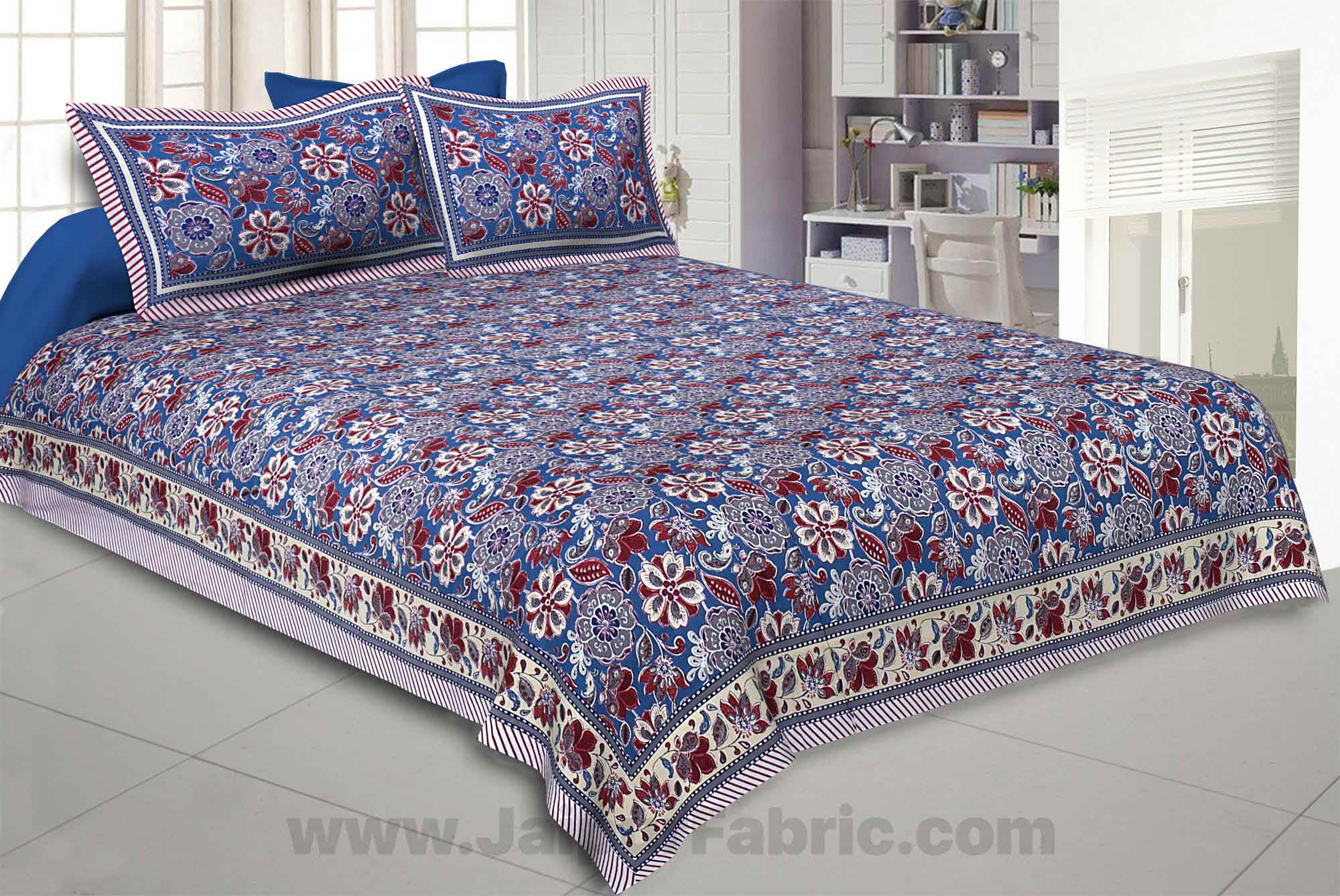 Awesome Mausam Blue Double Bedsheet
