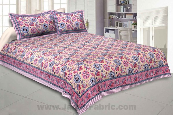 Awesome Mausam Pink Cream Double Bedsheet