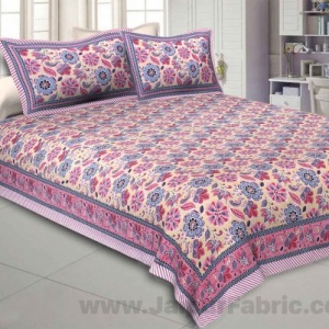 Awesome Mausam Pink Cream Double Bedsheet