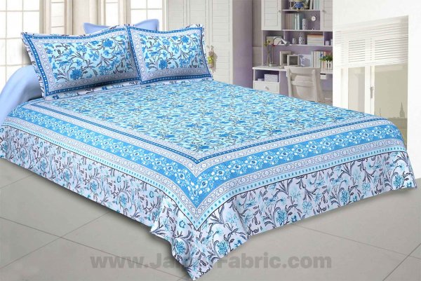 Combo374 Bed in a Bag Blue Leaves  1 Dohar + 1 Double BedSheet + 2 Pillow Covers