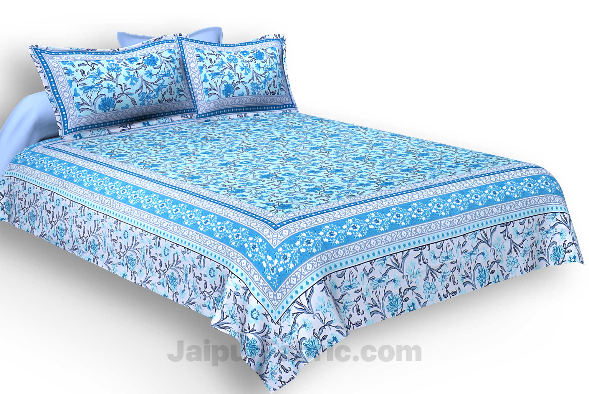 Awesome leaves Blue Cream Double Bedsheet