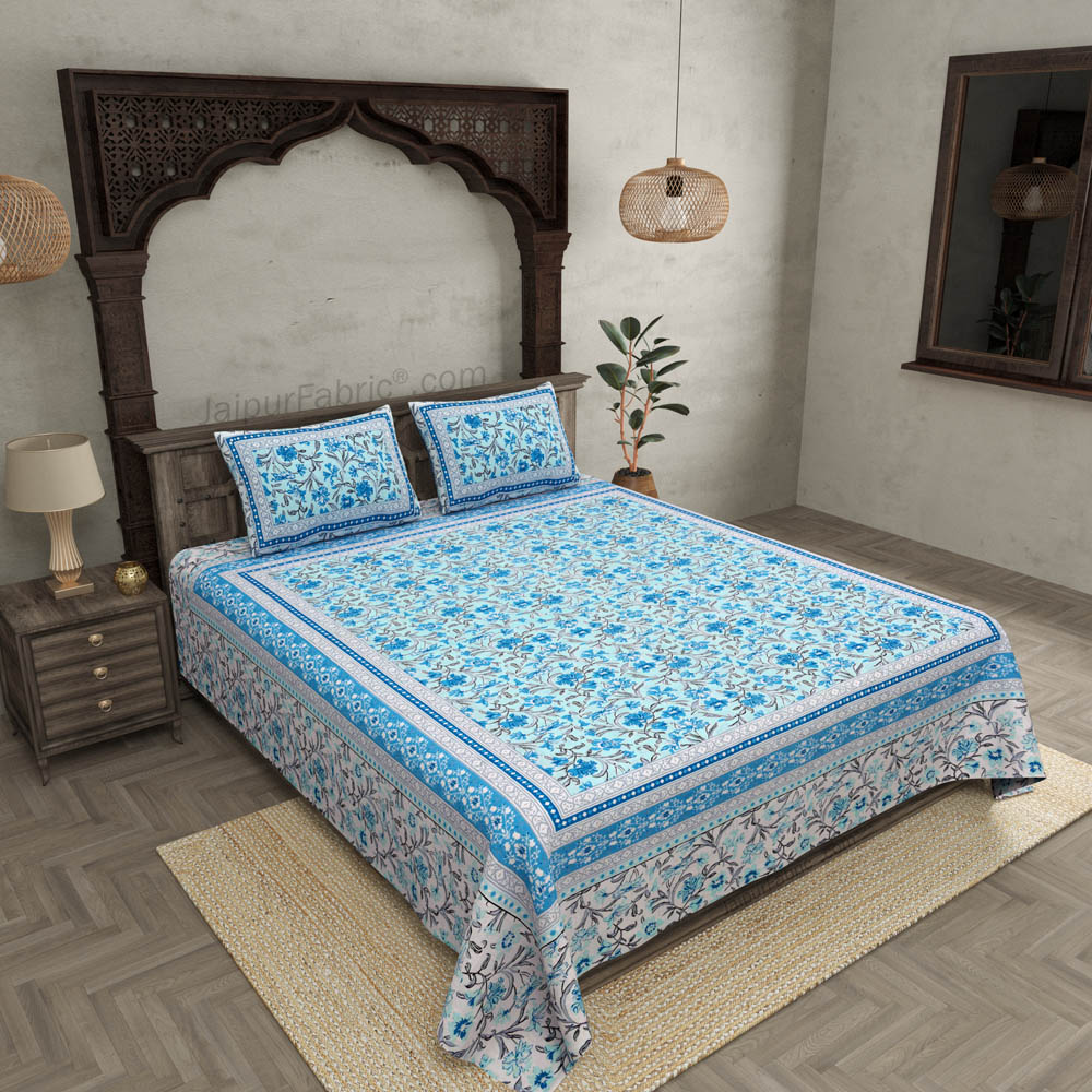 Awesome leaves Blue Cream Double Bedsheet