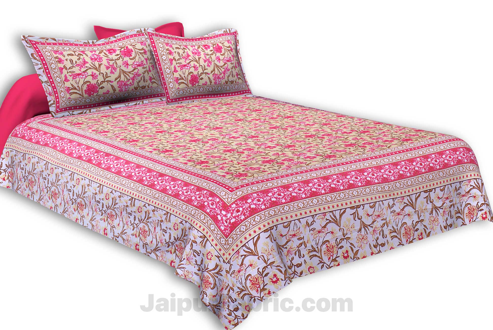 Awesome leaves Pink Cream Double Bedsheet