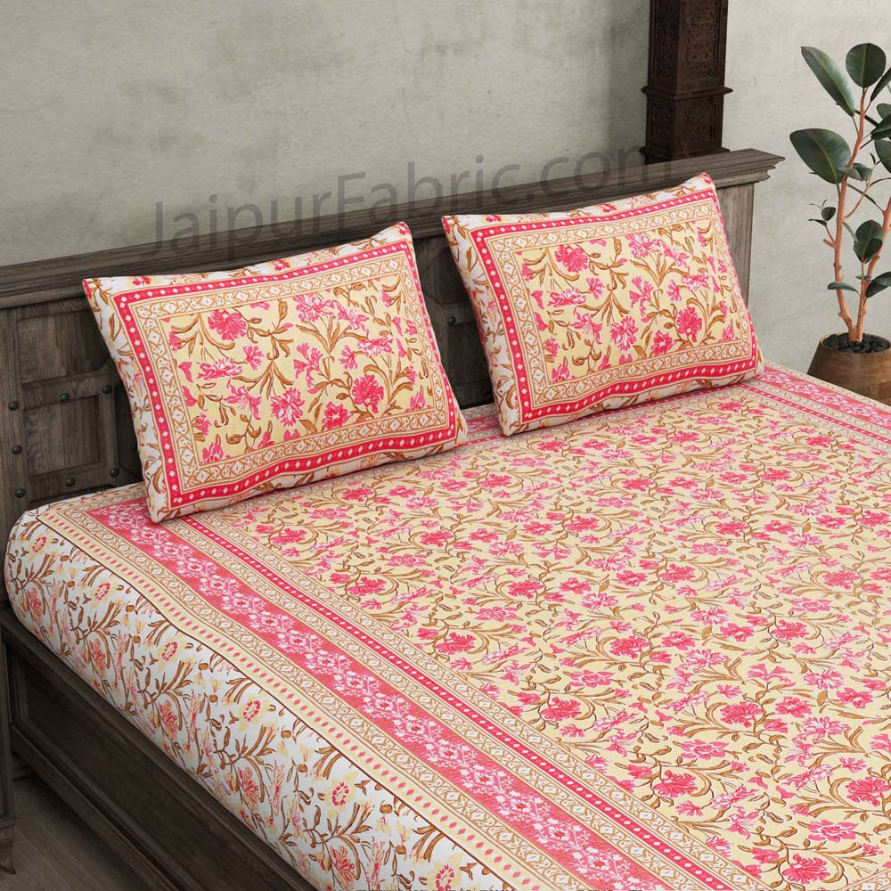 Awesome leaves Pink Cream Double Bedsheet