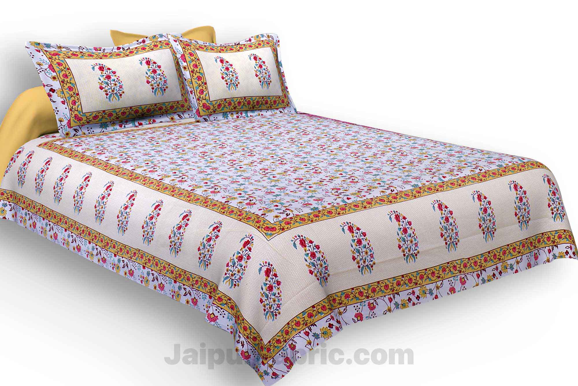 Marble Italica Yellow Pink Double Bedsheet