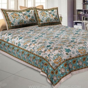 Home Decor Green Floral Pure Cotton Double Bedsheet