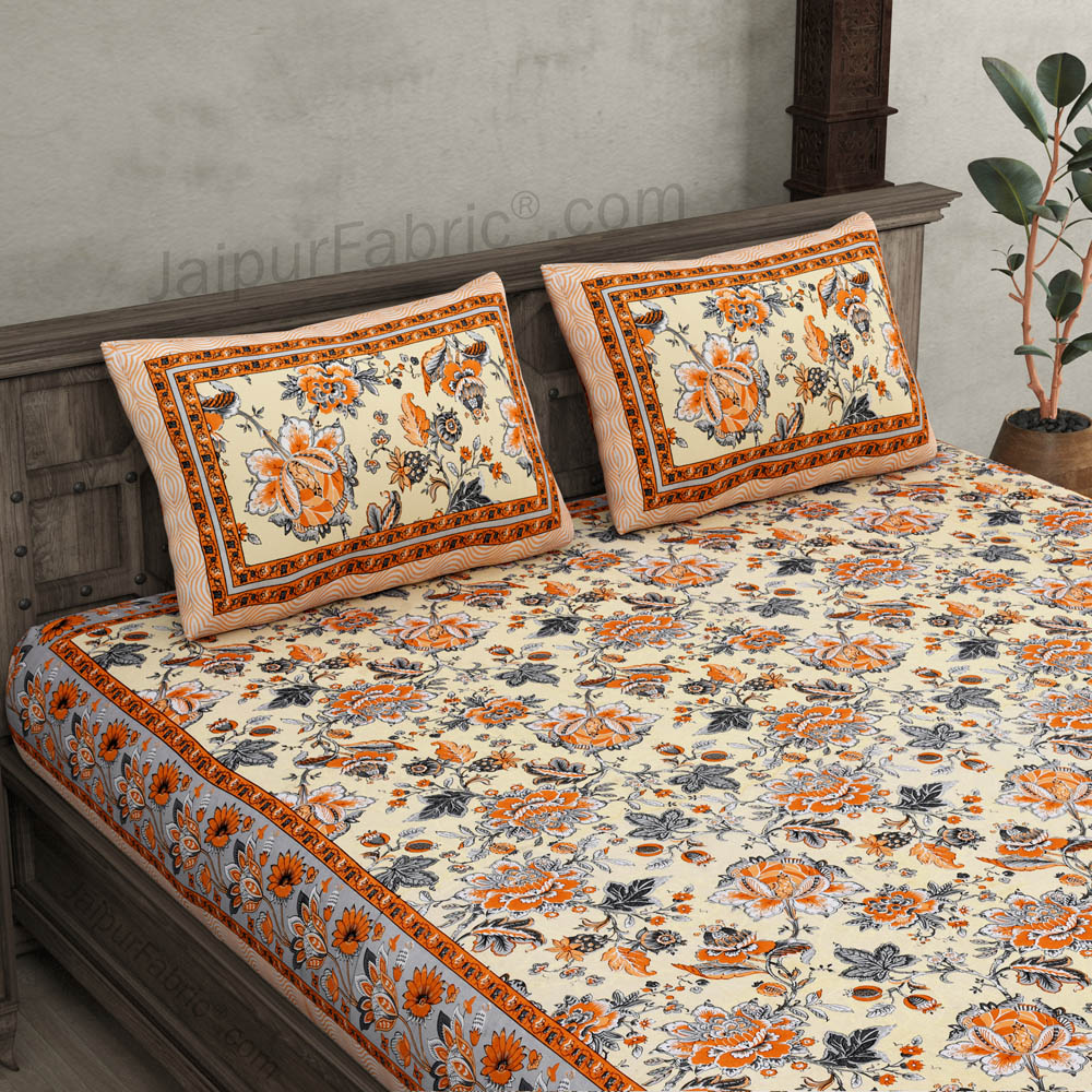 Home Decor Brown Floral Pure Cotton Double Bedsheet