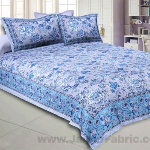 Home Decor Blue Floral Pure Cotton Double Bedsheet