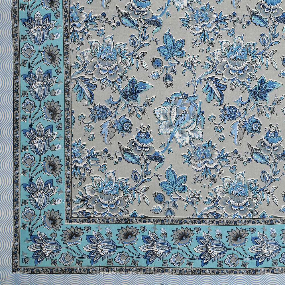 Home Decor Blue Floral Pure Cotton Double Bedsheet