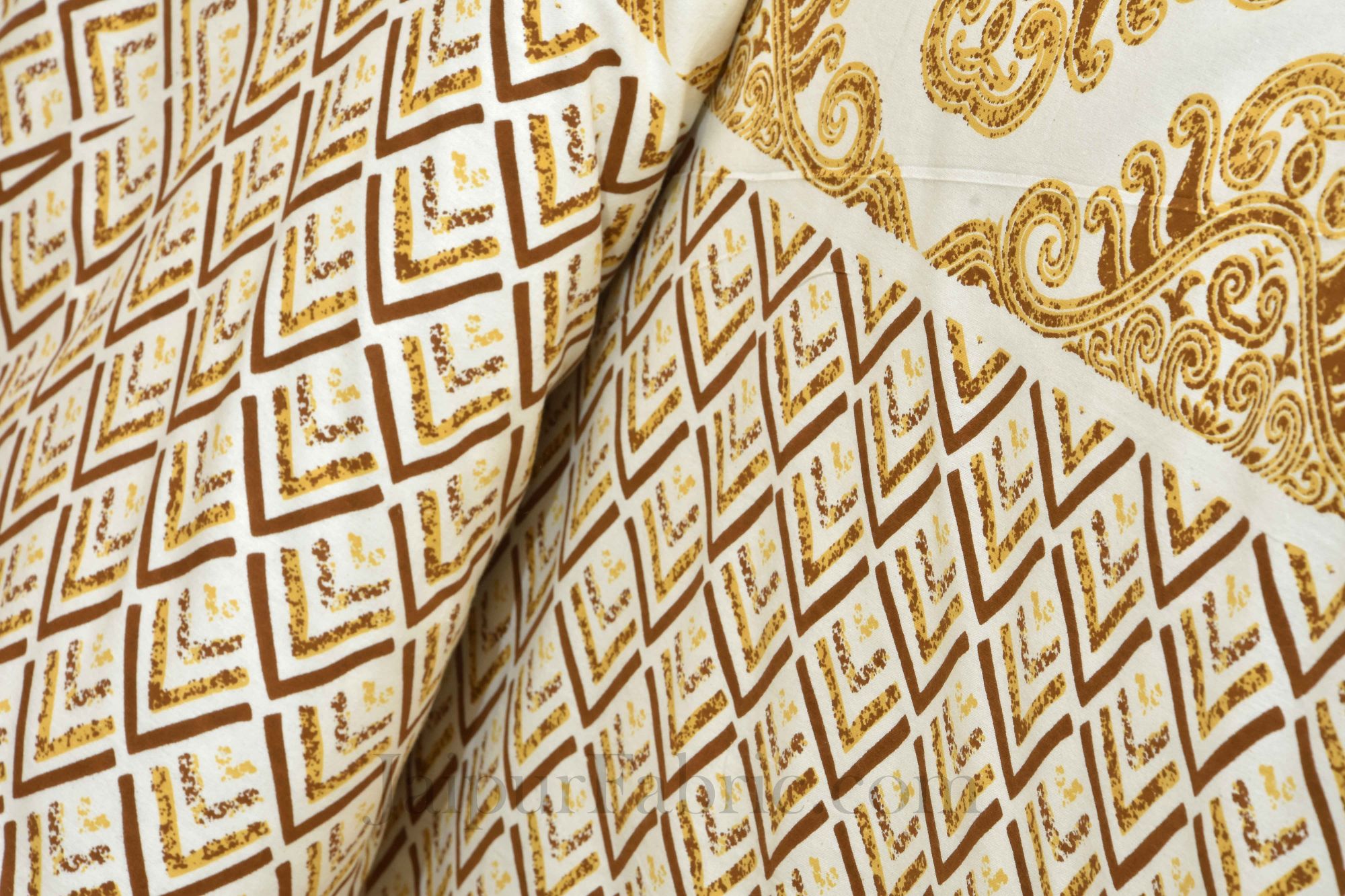 Pure Cotton Golden Color Zigzag Border Jaipuri Double Bedsheet