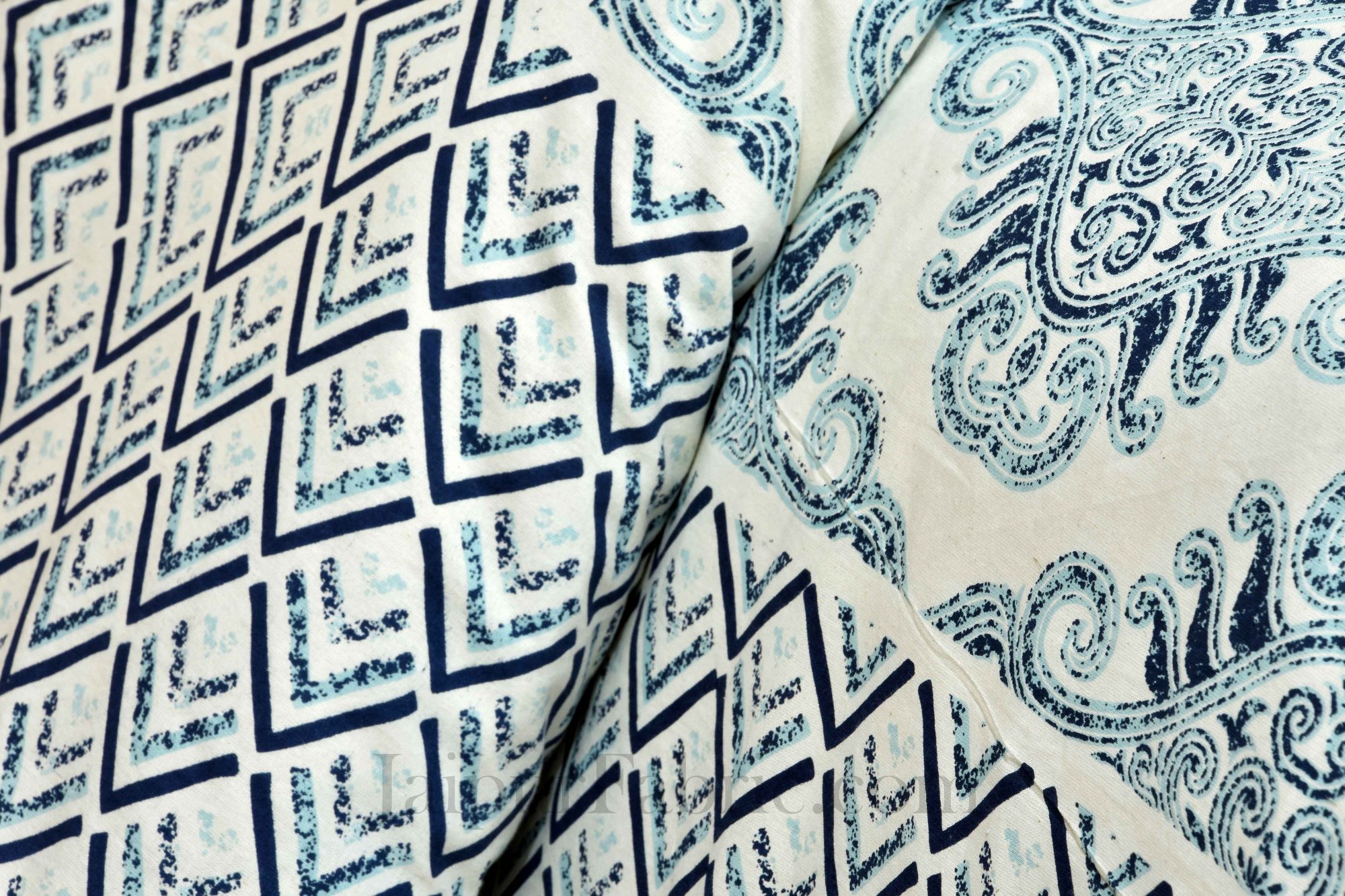 Pure Cotton Light Blue Color Zigzag Border Jaipuri Double Bedsheet