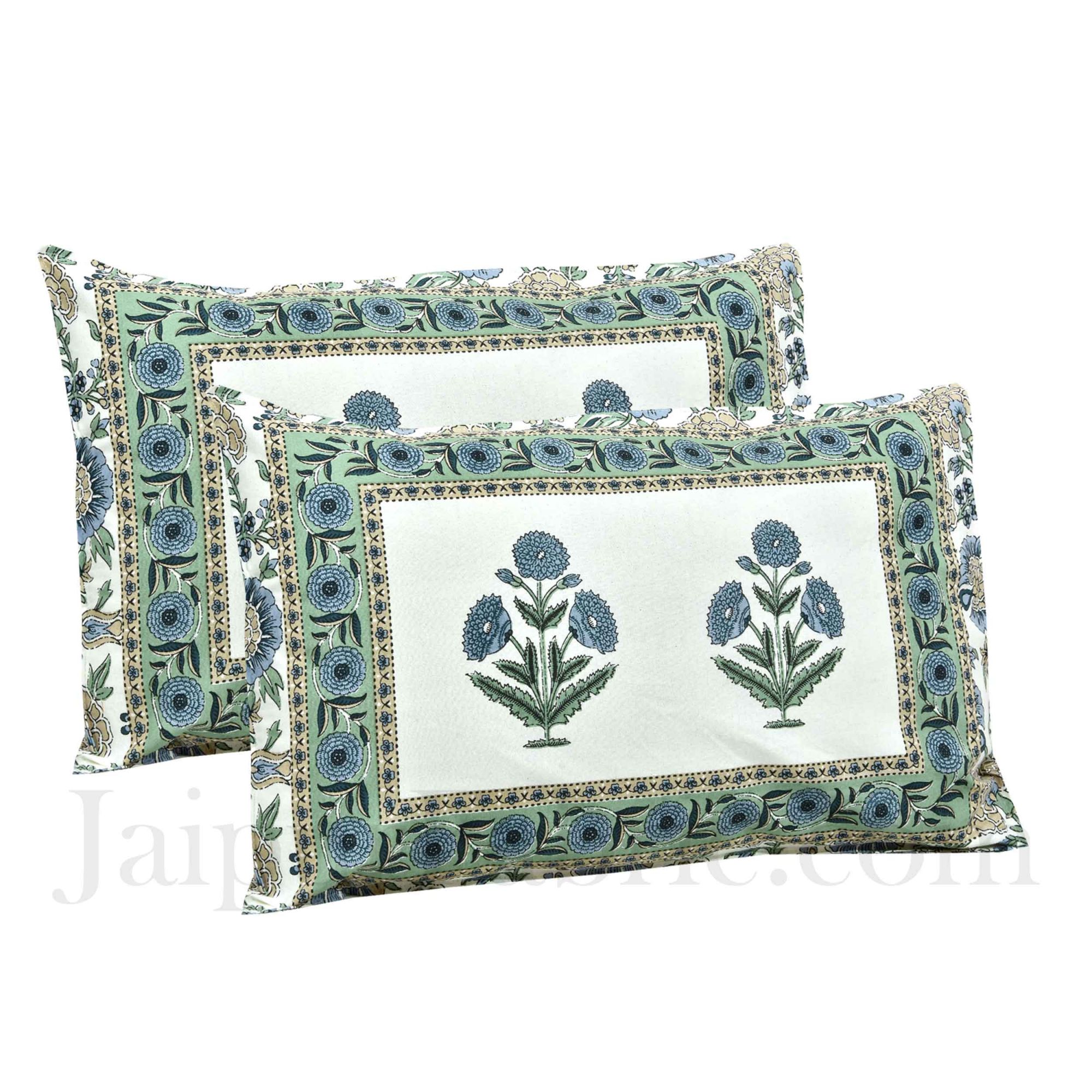 Pure Cotton Green Color Floral Ethnic Jaipuri Double Bedsheet