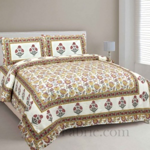 Pure Cotton Brown Color Floral Ethnic Jaipuri Double Bedsheet