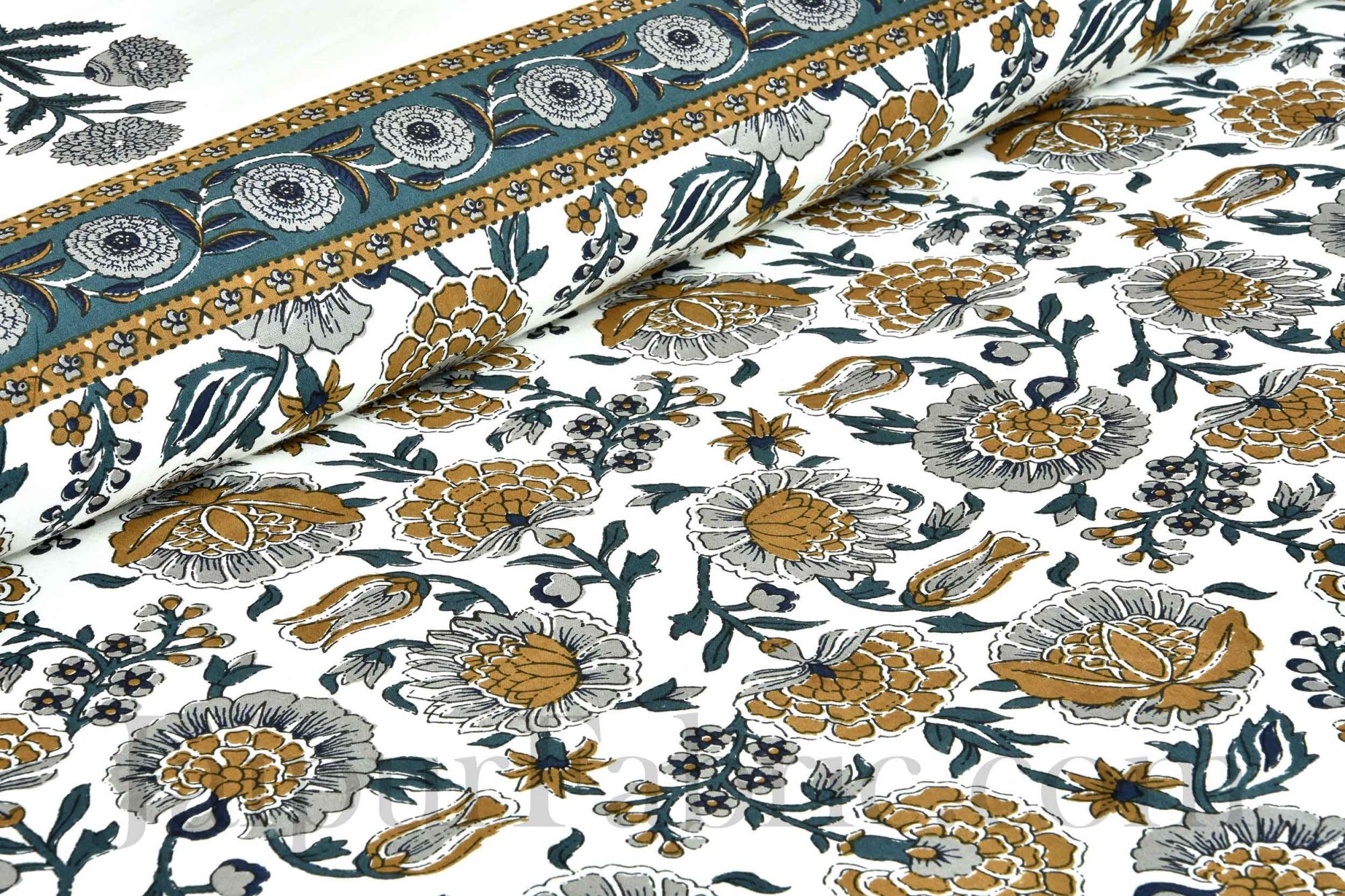 Pure Cotton Grey Color Floral Ethnic Jaipuri Double Bedsheet
