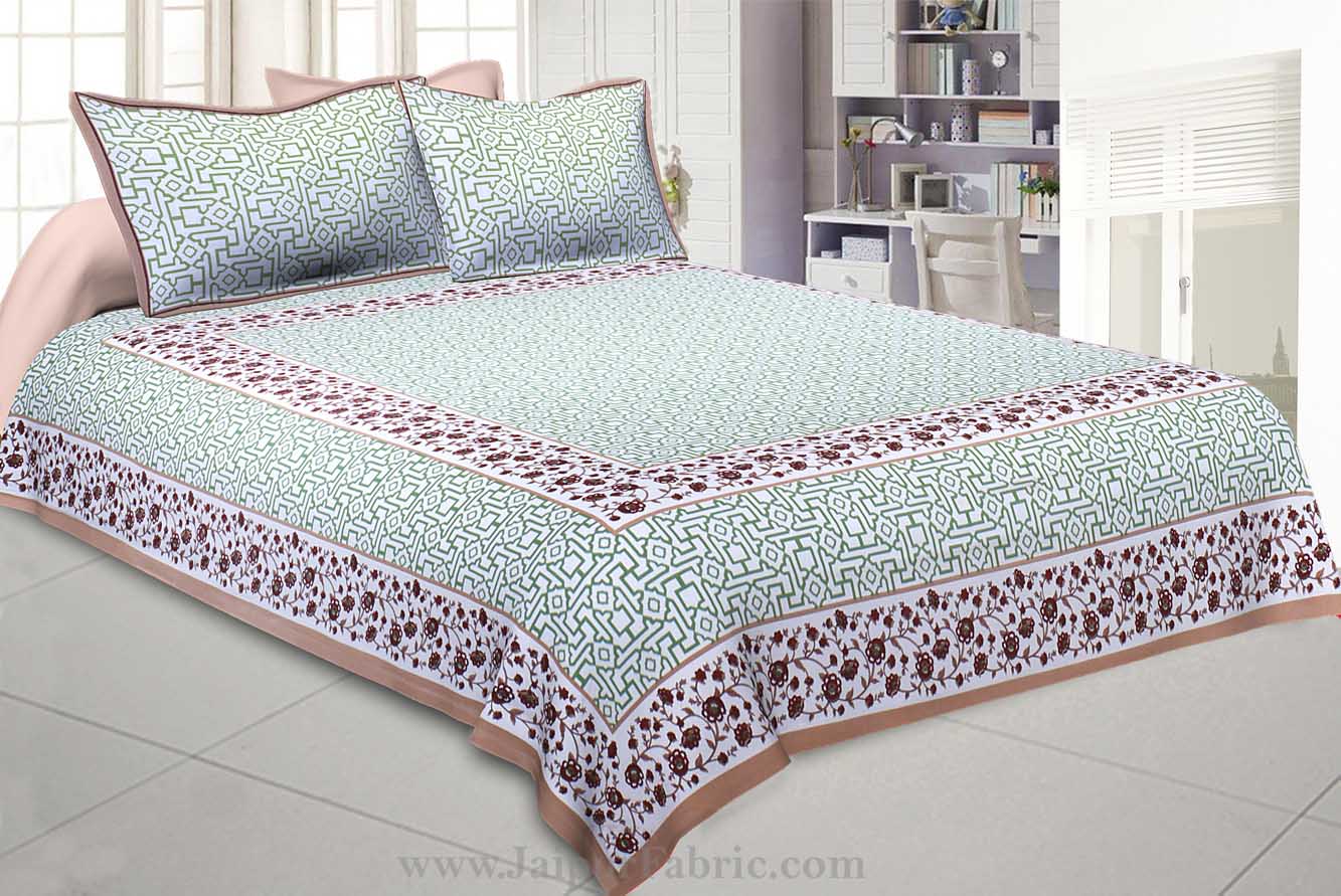 Green Brown Magical Geometry King Size Double Bedsheet