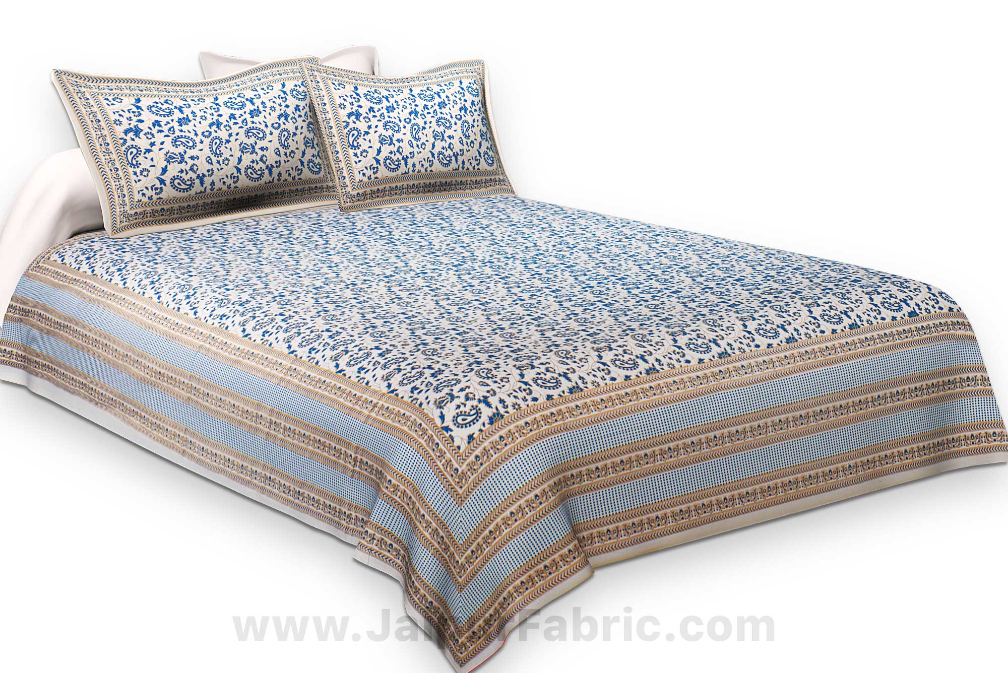 Ethnic Gold Royal Blue Floral Double Bedsheet