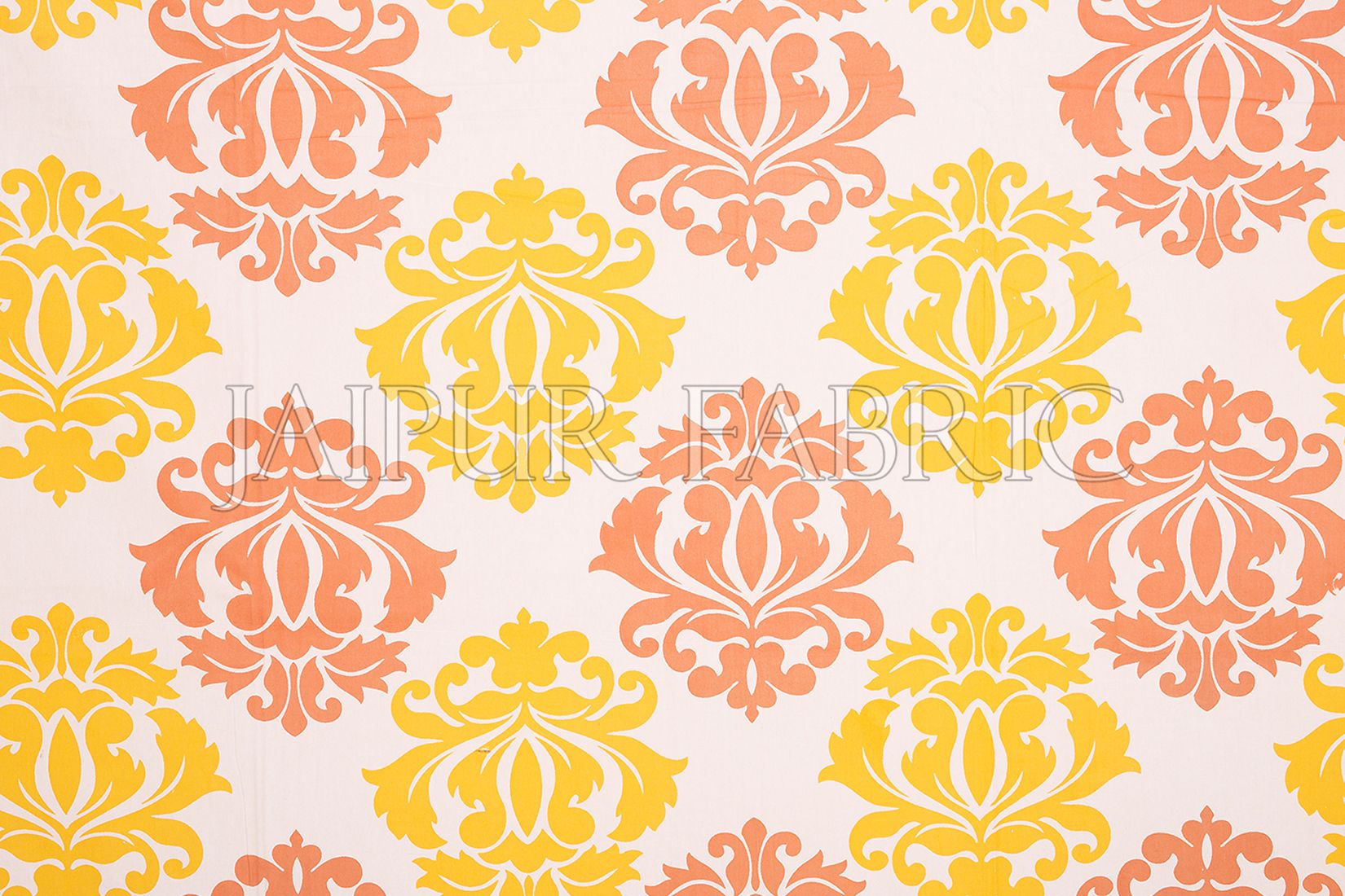 Yellow Border Floral Pattern Screen Print Cotton Double Bed Sheet