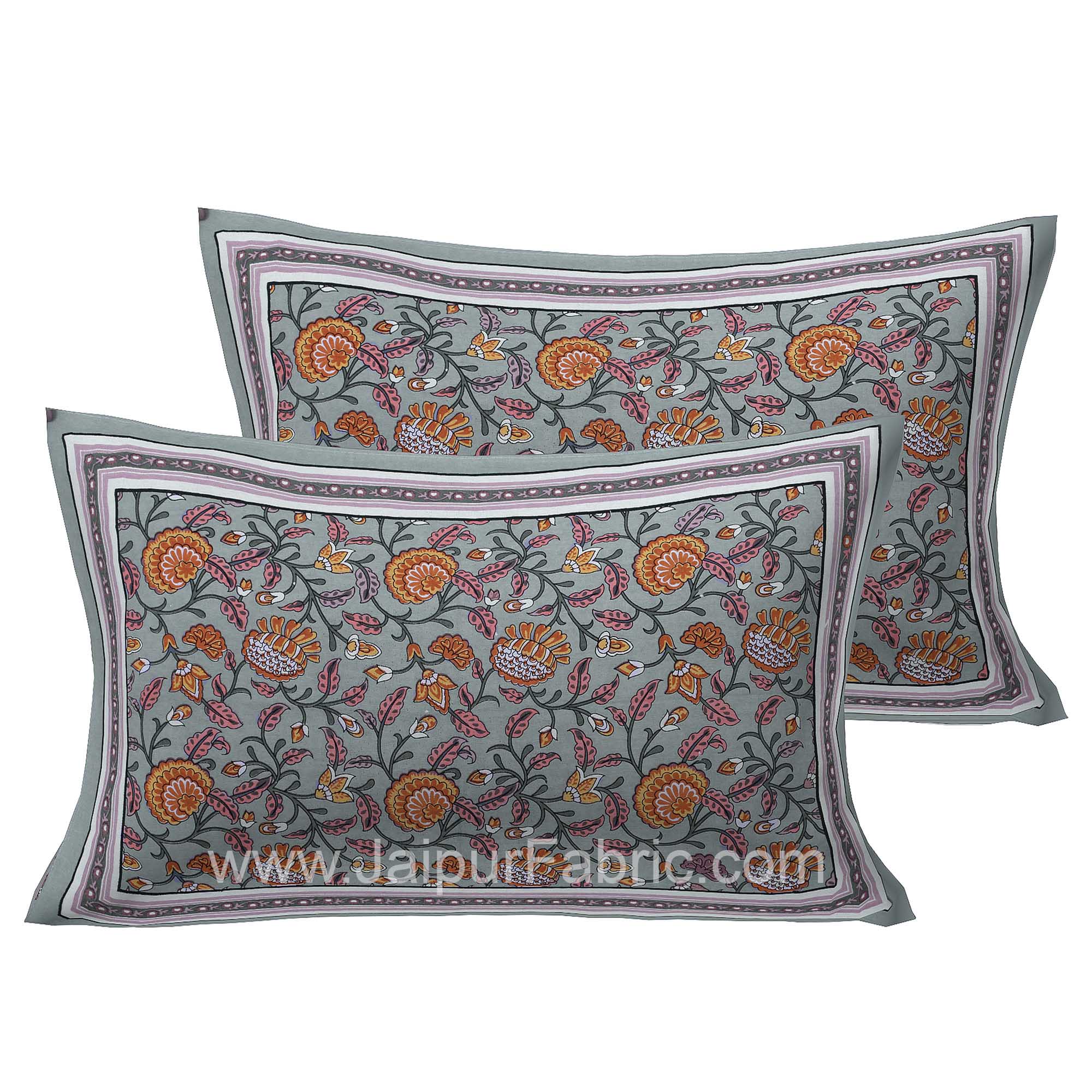 Blooming  Grey Floral Double Bedsheet