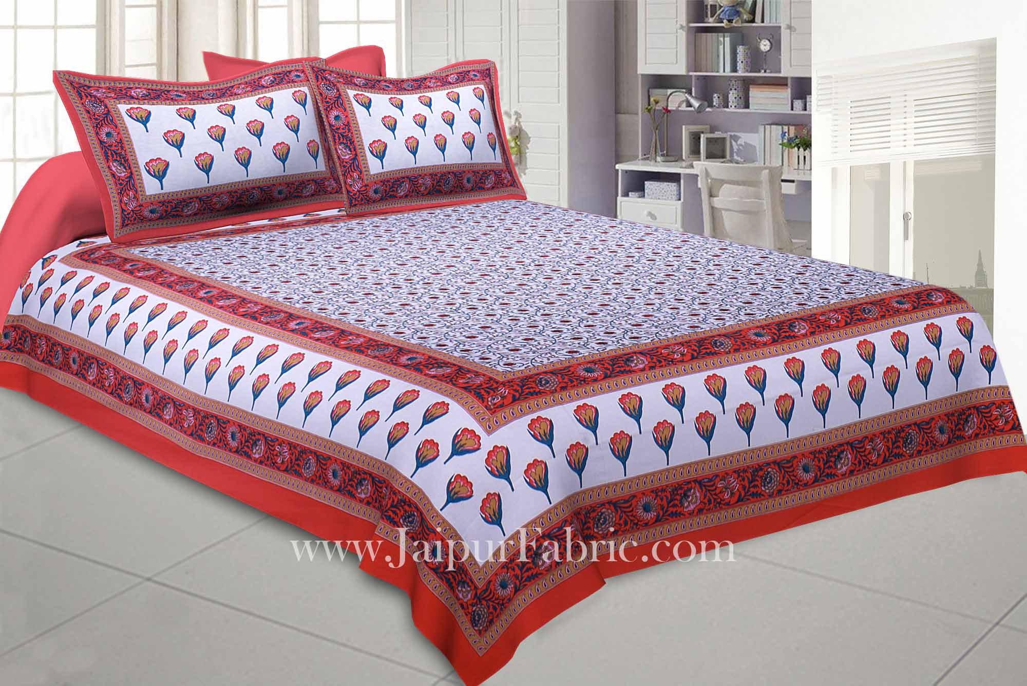 Double Bedsheet Pink Tulip With Two Pillow Cover