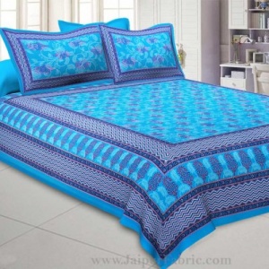 Vibrant Blue Floral Double Bedsheet
