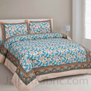Lilium Blue Floral Pure Cotton Double Bedsheet