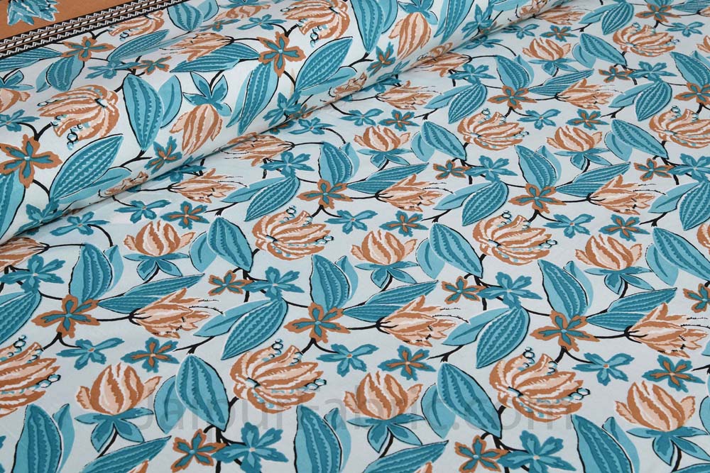 Lilium Blue Floral Pure Cotton Double Bedsheet