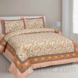 Lilium Peach Floral Pure Cotton Double Bedsheet