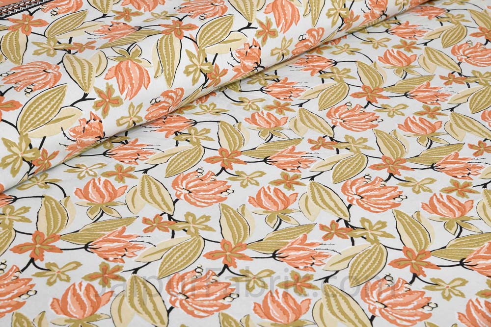 Lilium Peach Floral Pure Cotton Double Bedsheet