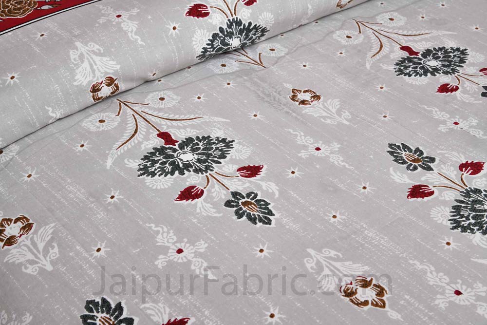 Carnations Red Floral Pure Cotton Double Bedsheet