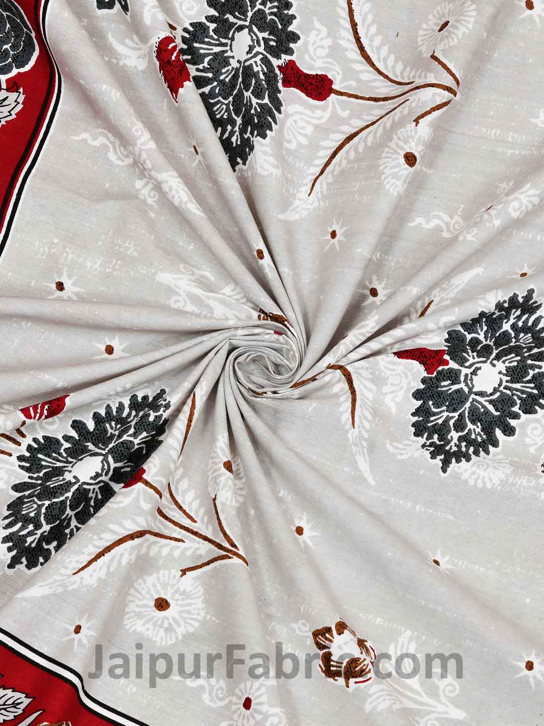 Carnations Red Floral Pure Cotton Double Bedsheet