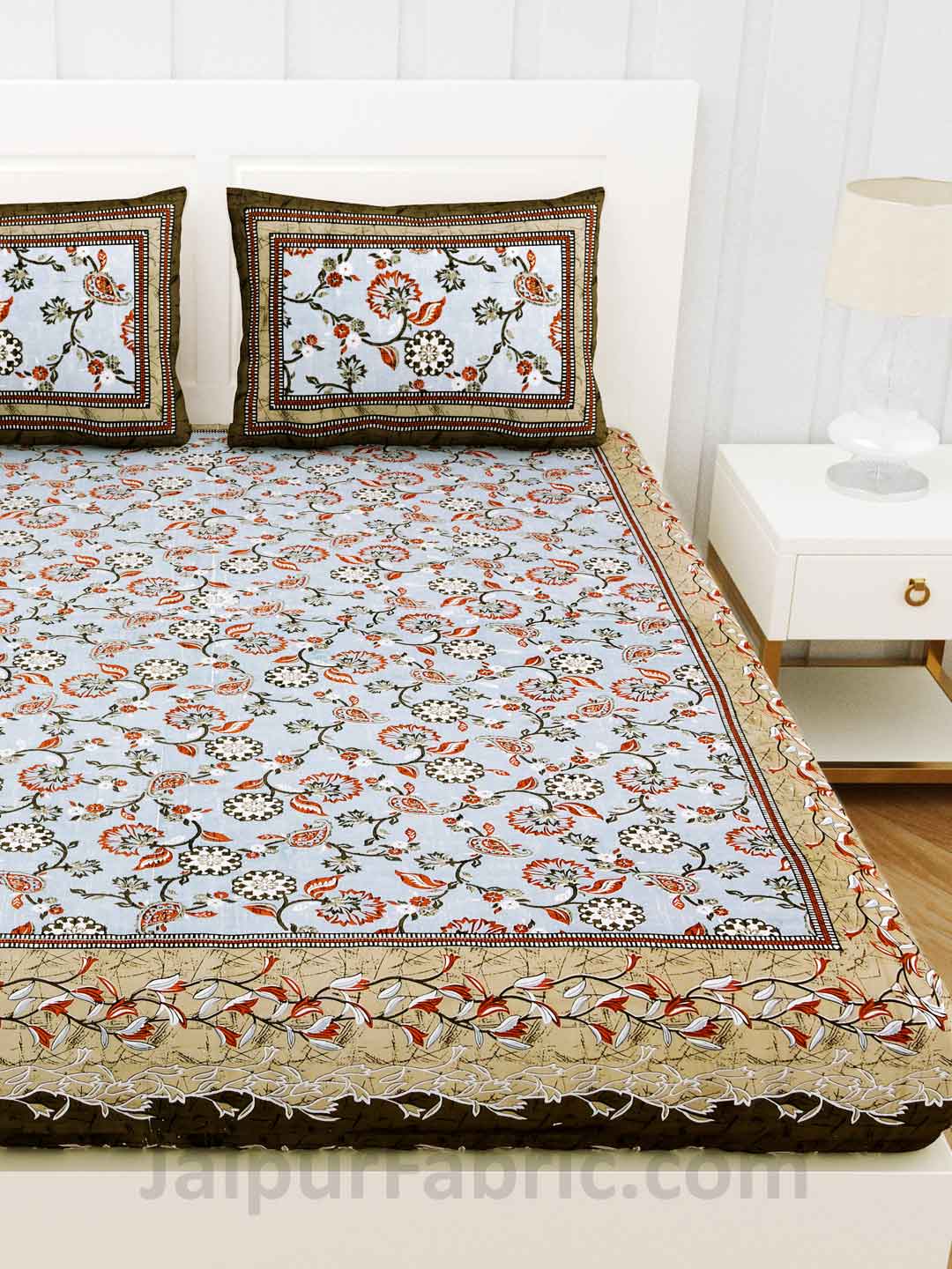 Royal Heritage EarthBrown Flower Pure Cotton Double Bedsheet