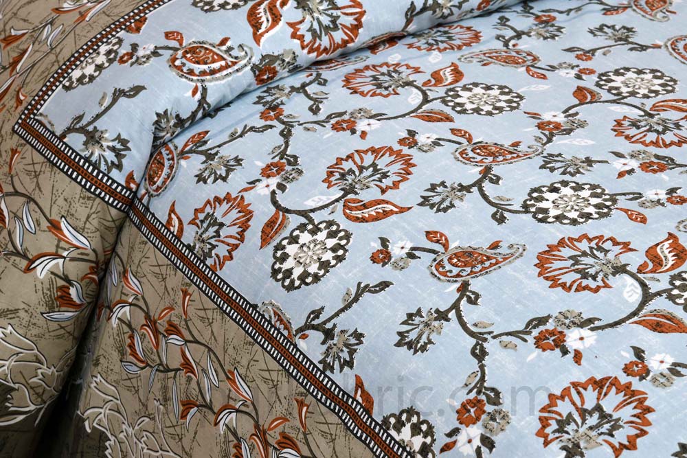 Royal Heritage EarthBrown Flower Pure Cotton Double Bedsheet