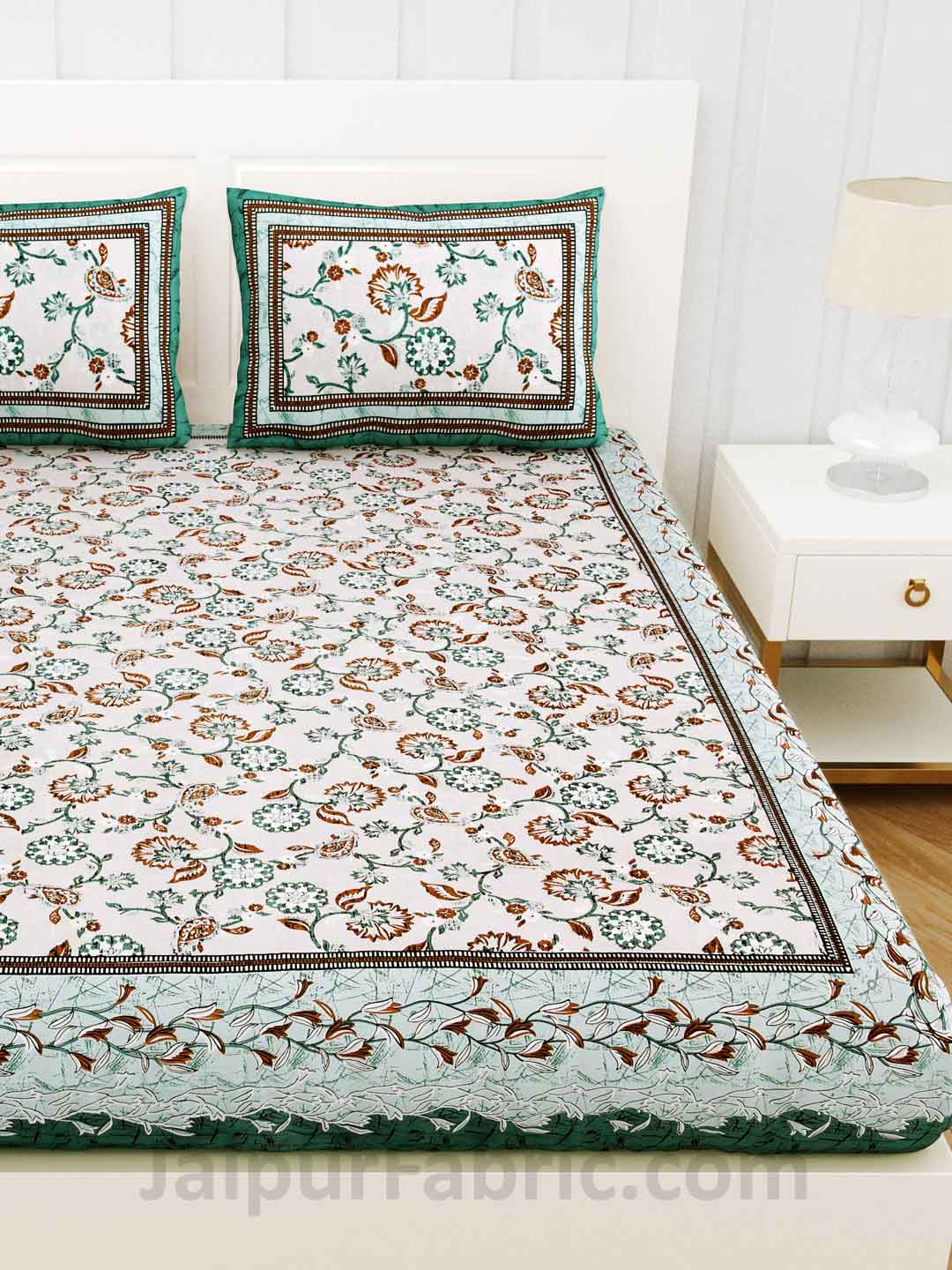 Royal Heritage SeaGreen Pure Cotton Double Bedsheet