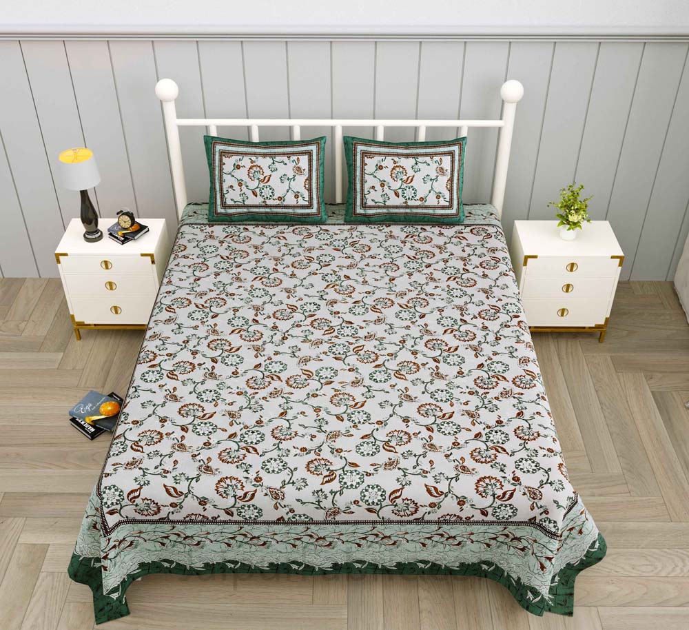 Royal Heritage SeaGreen Pure Cotton Double Bedsheet