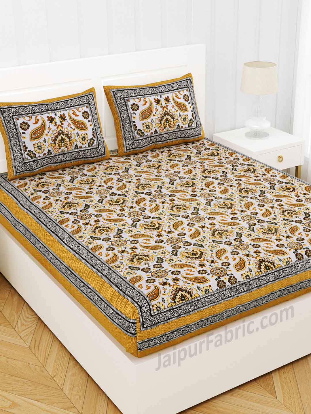 Traditional Retro Mustard Pure cotton Double Bedsheet