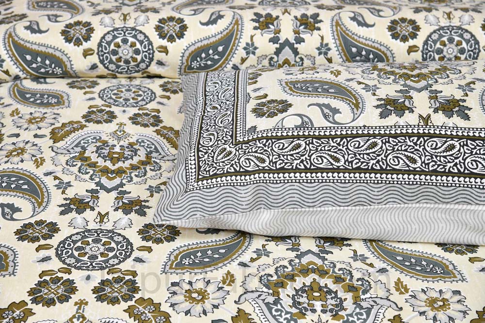 Traditional Retro AshGrey Pure cotton Double Bedsheet