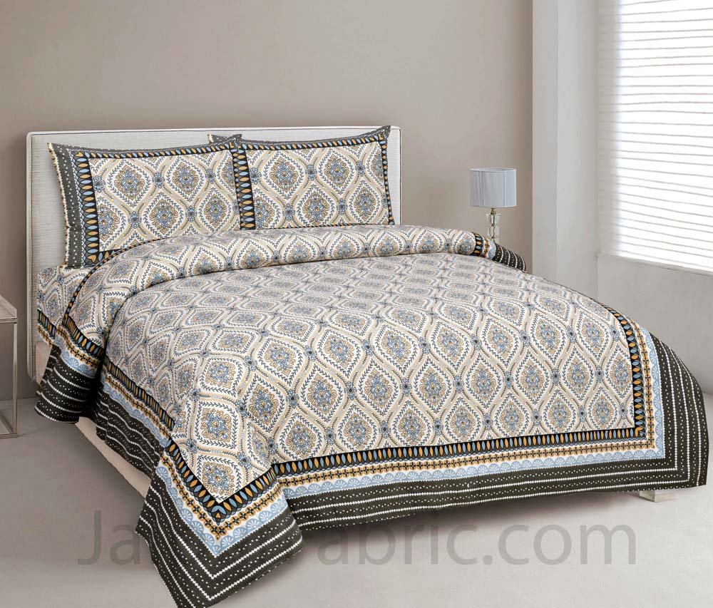 Mangal Jaal Grey Pure Cotton Double Bedsheet