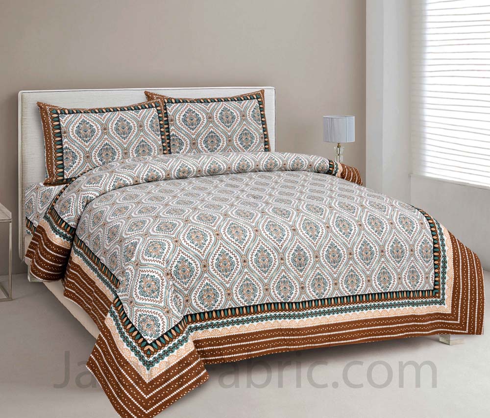 Mangal Jaal Brown Cotton Double Bedsheet