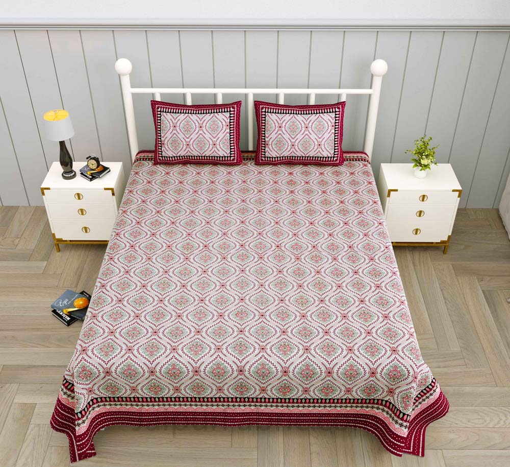 Mangal Jaal Pink Pure Cotton Double Bedsheet