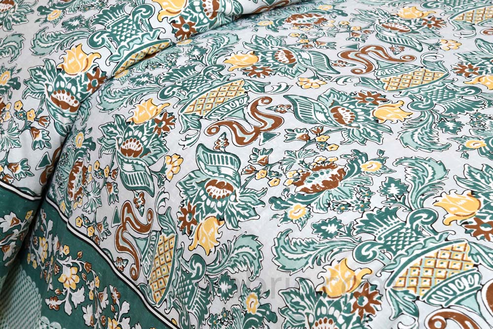 Artistic Culture Green Pure Cotton Double Bedsheet