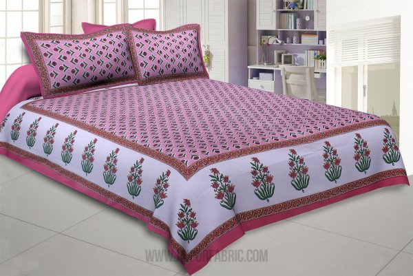 Pleasant Pedicel Pink Double Bedsheet