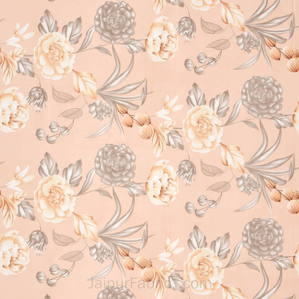Pretty Peach Floral Poly Cotton Double BedSheet