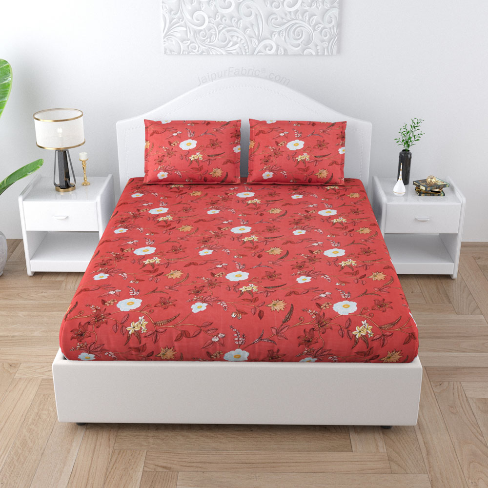 Sunset Bloom Poly Cotton Double BedSheet